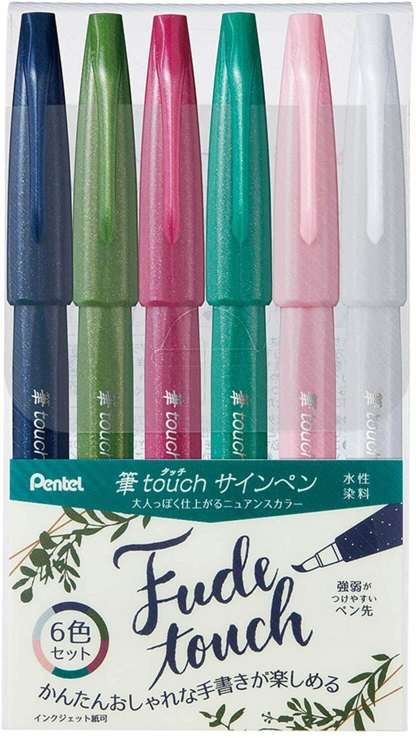 *UK Dispatch* Pentel Fude Touch Brush Fudetouch Sign Pen 6 Pens Set SES15C-6STB