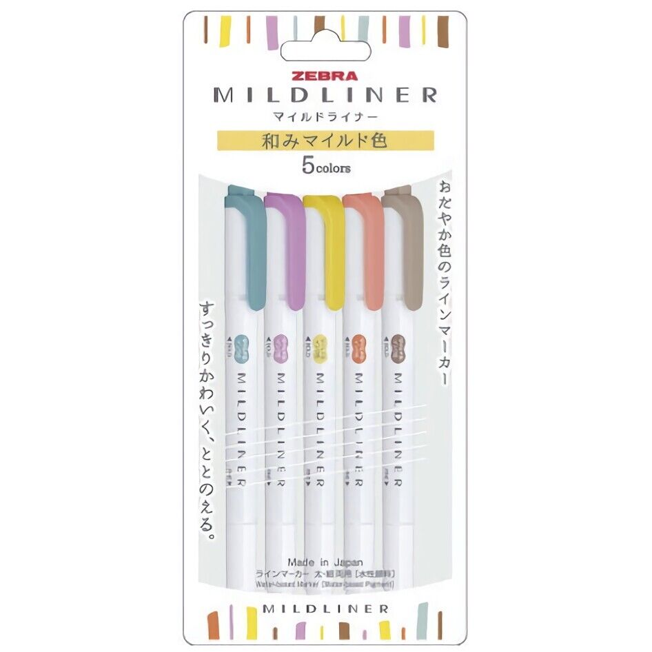 *UK Dispatch*  ZEBRA Mildliner 5 Pens Marker Set WKT7-5C-RC