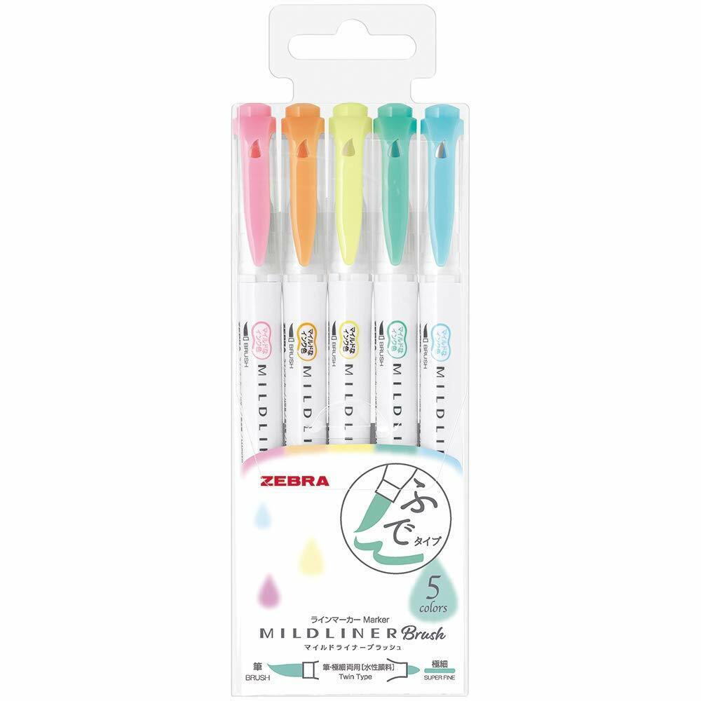 *UK Dispatch*  ZEBRA Mildliner Brush 5 Pens Marker Set WFT8-5C