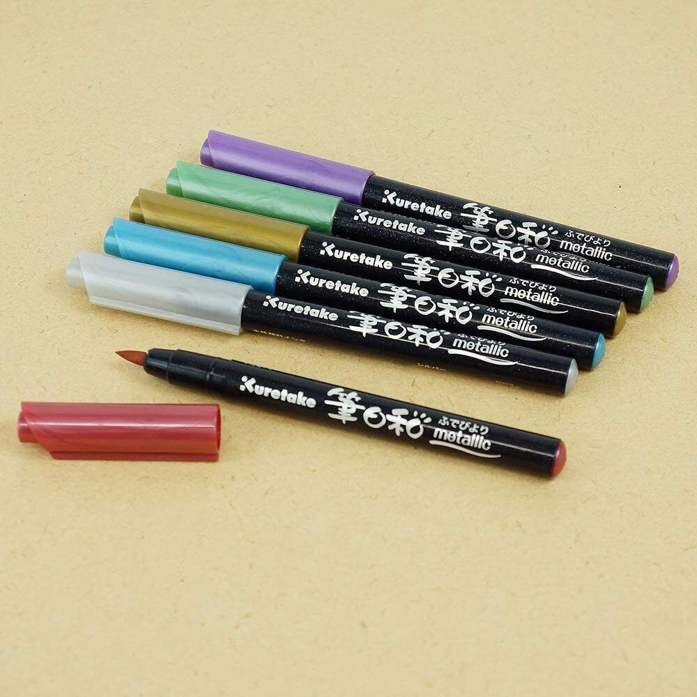 *UK Dispatch* Kuretake Brush Pen Fudebiyori Metallic  6 Colours Set CBK-55ME/6V