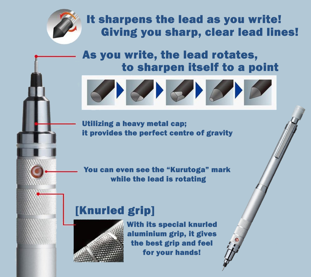 *UK Dispatch* Uni Kurutoga Knurled Mechanical Pencil 0.5mm Silver M5-1017 1P